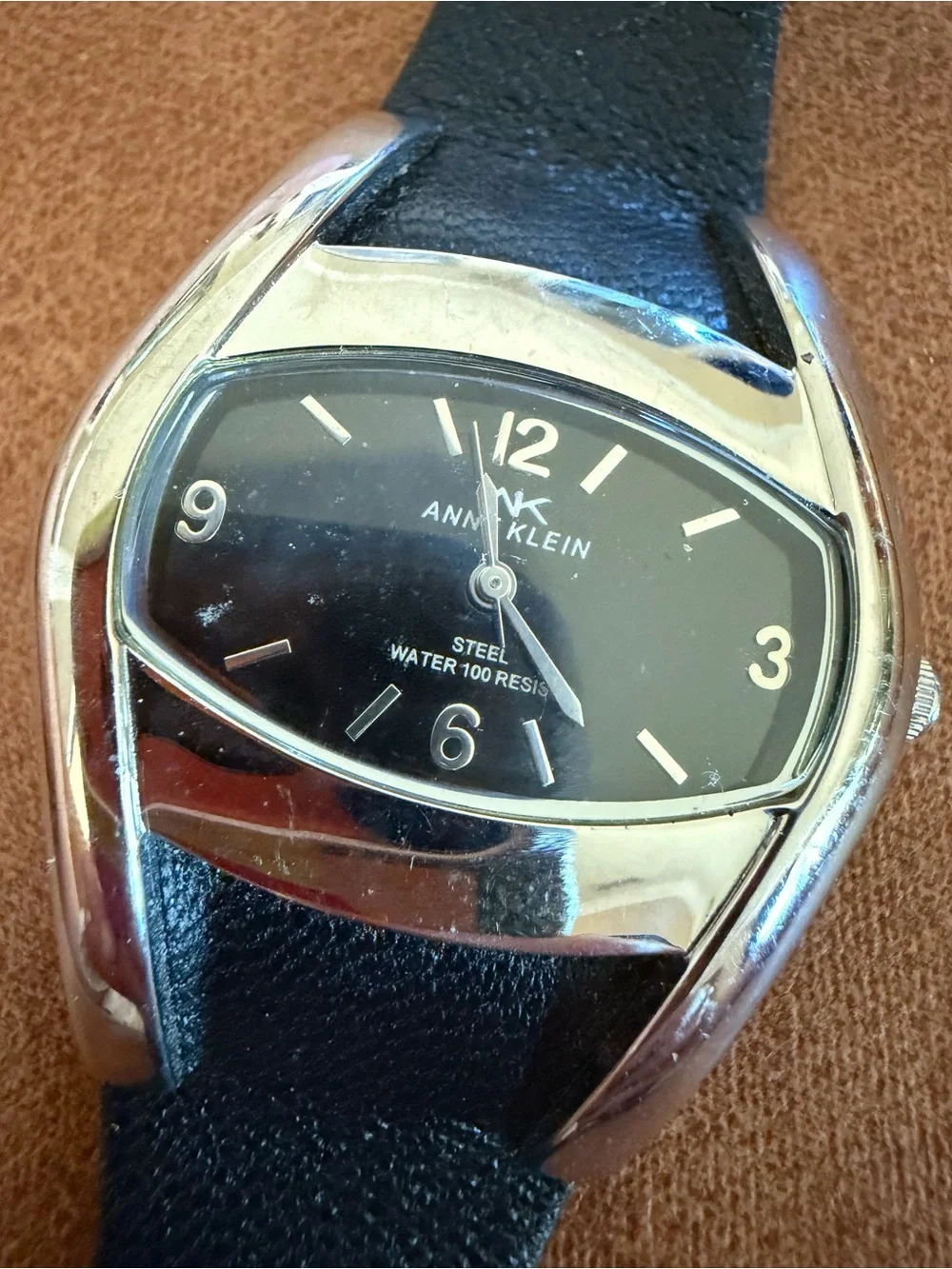 Vintage Anne Klein Women's Watch - Silver-Tone Case, Black Dial, 100ft Water Res